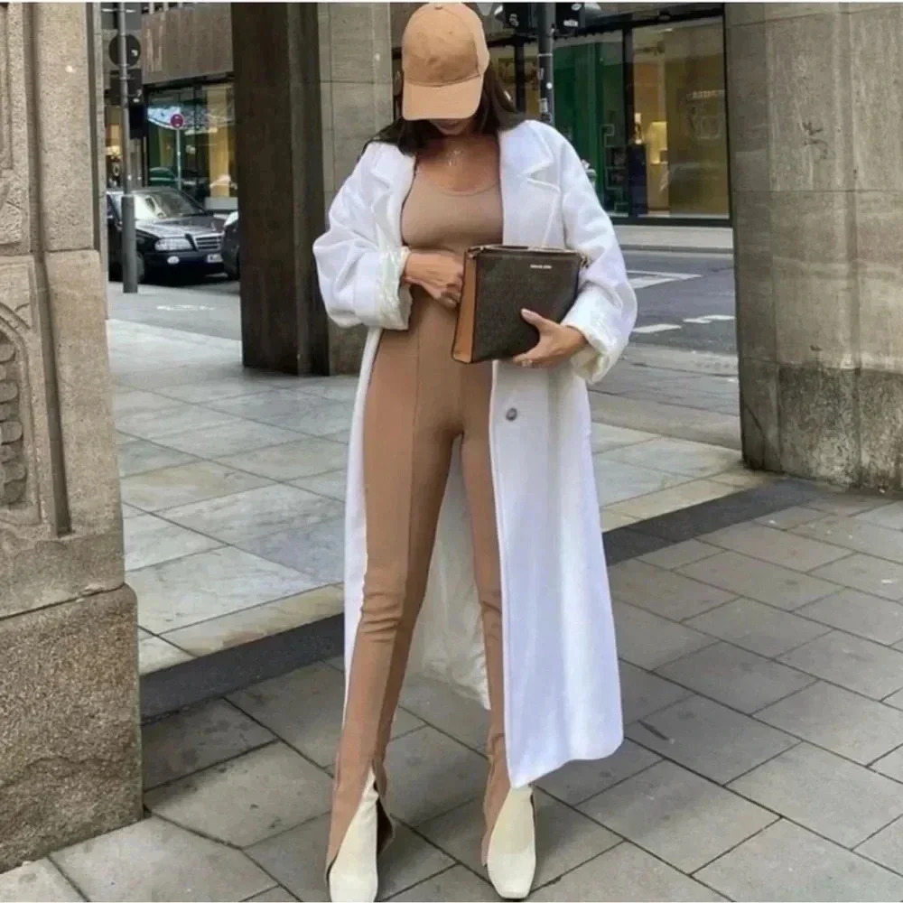 Zara Split Leg Hi-Rise Pull-On Legging Tan Women’s Size Small NWT - Picture 11 of 12